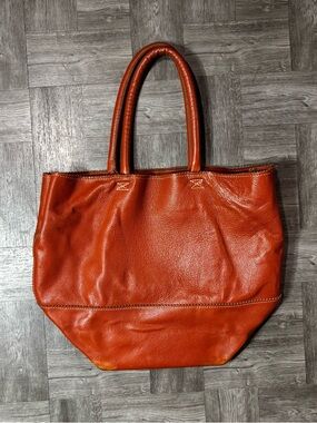Crate & Barrel Leather Orange Tote